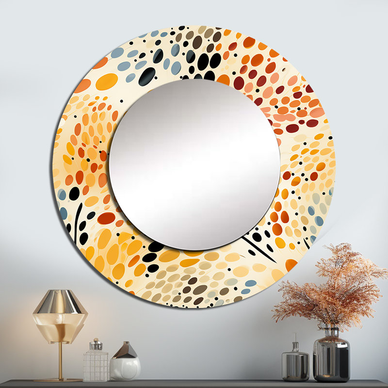 Savita Watercolor Pattern Dot - Polka dots  Wall Mirror, Modern Round Decorative Mirror, Printed Metal Art, 29" x 29"