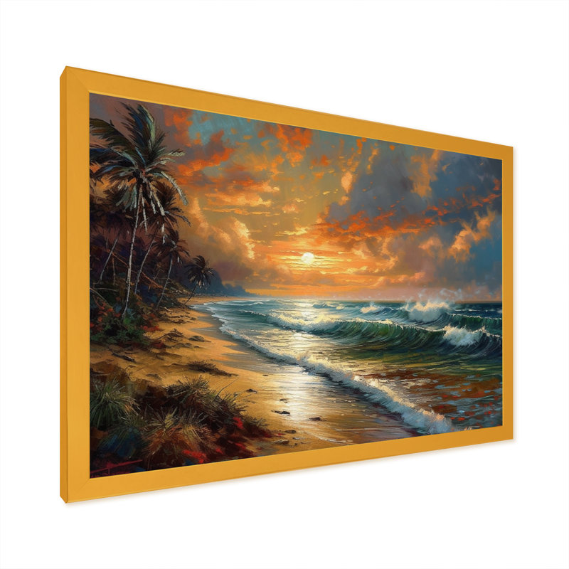 Orange et vert bord de mer Serenity I - art mural plage, salon, H 12 po x l 20 po x P 1 po