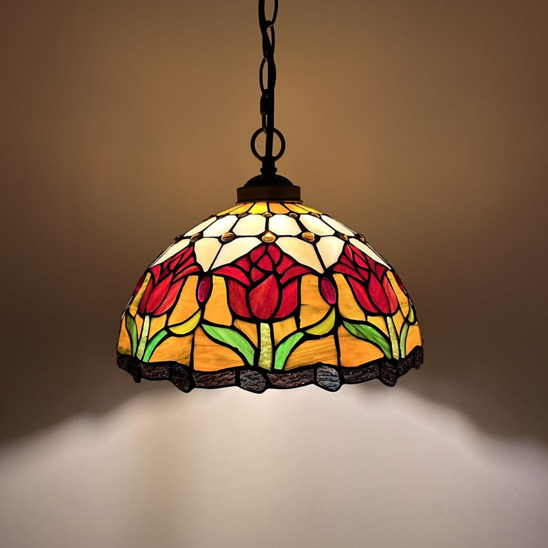 Luminaire suspendu Kliff Tiffany en verre coloré avec tulipes rouges l 12 po x P 12 po x H 60 po