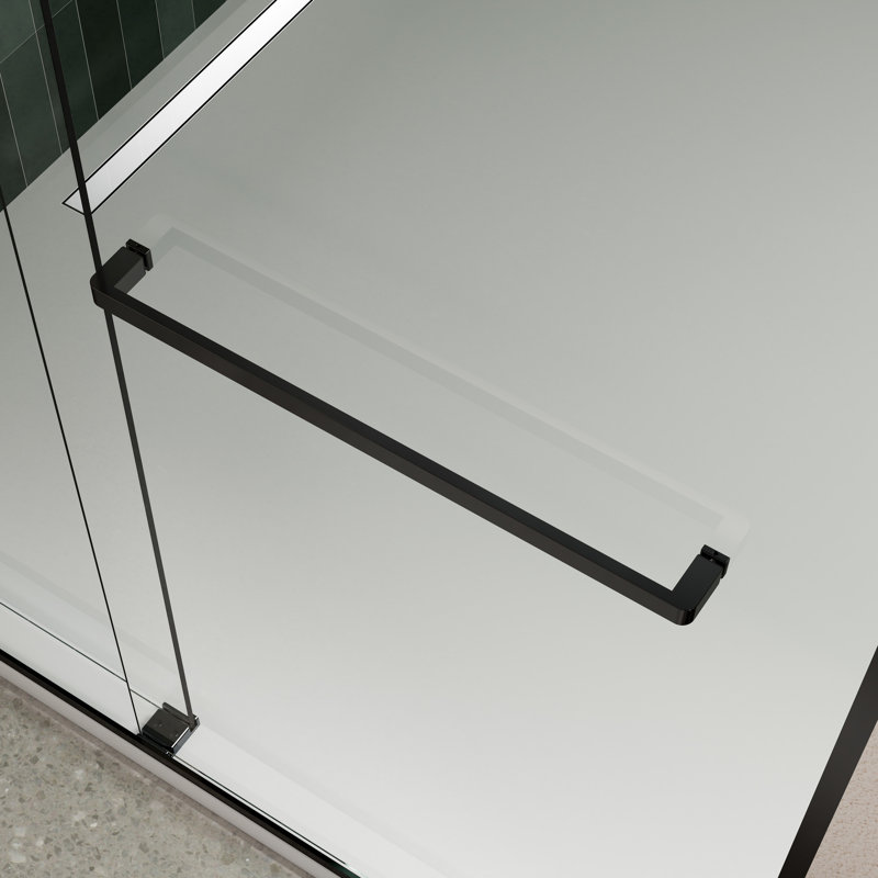 Porte de douche noire matte - Bypass coulissant avec quincaillerie en verre trempé de 5/16 po, Collision, Nano facile à nettoyer, quincaillerie transparente ouverte à gauche ou à droite 6074