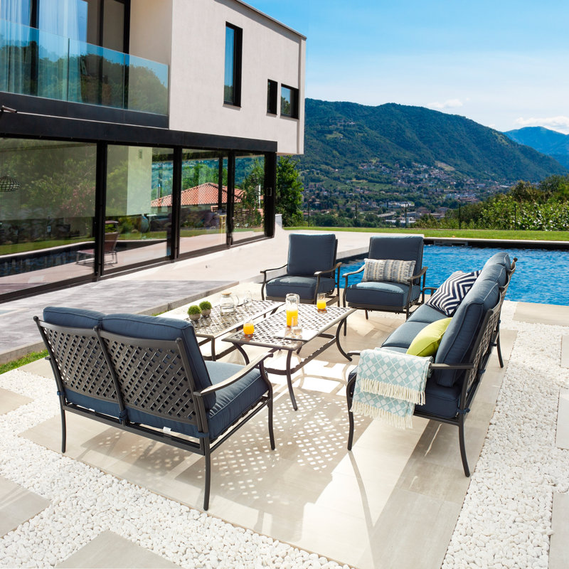 Grajeda 7 - Person Patio Sofa and Loveseat Conversation Set with Cushions, Blue