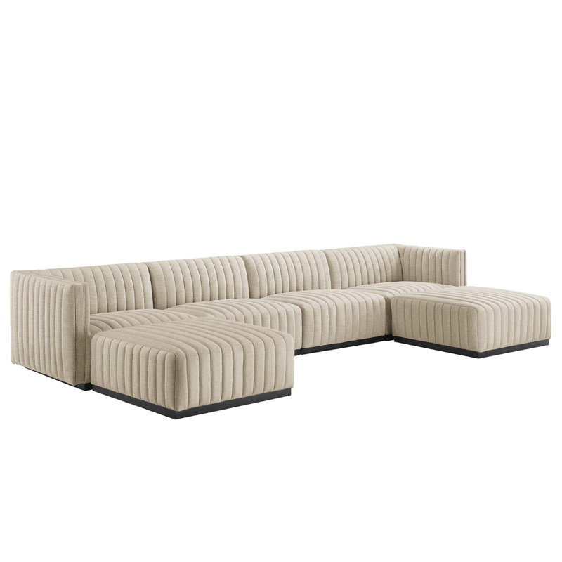 Modway Conjure Channel Tufted Upholstered 6-Piece Sectional Sofa, Beige 100% Polyester