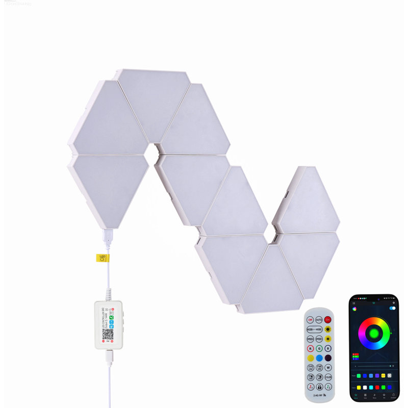 10-Pack App-Controlled Music-Sync Modular Triangular LED Panels, RGB Multi-Color, 10