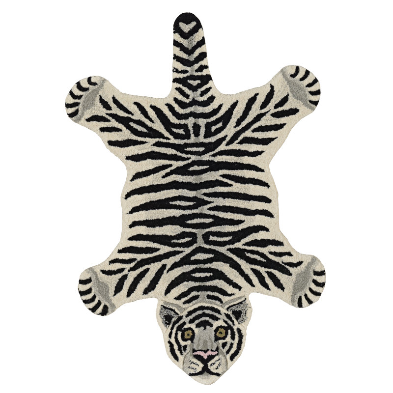 Harjo Tiger Shaped White And Black Accent Rug, Novelty 2' x 3'