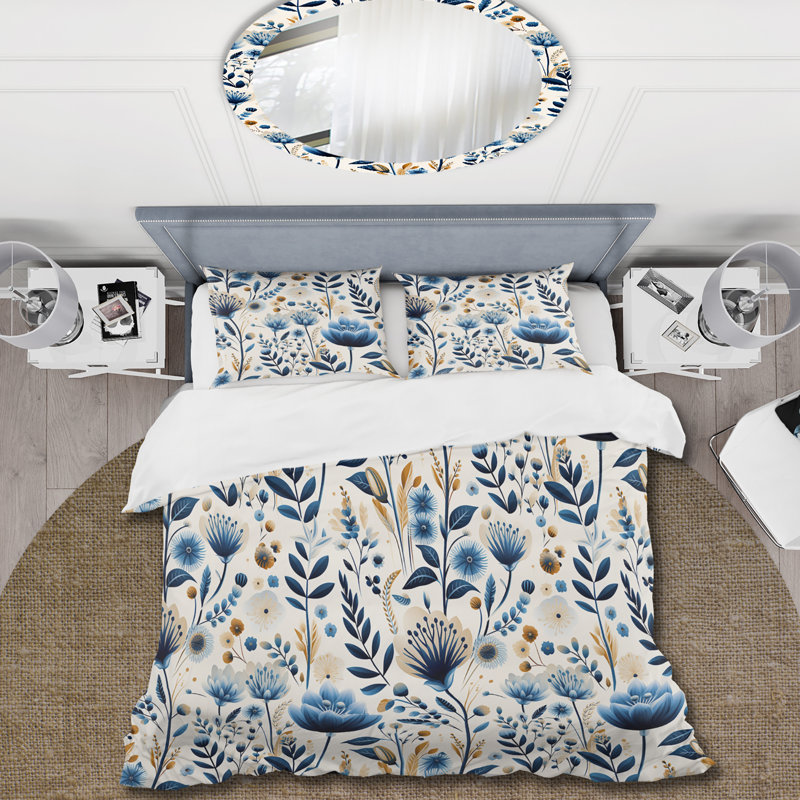 Ensemble de housse de couette Nordic Blue Bloom, Housse de couette pour très grand lit et 2 très