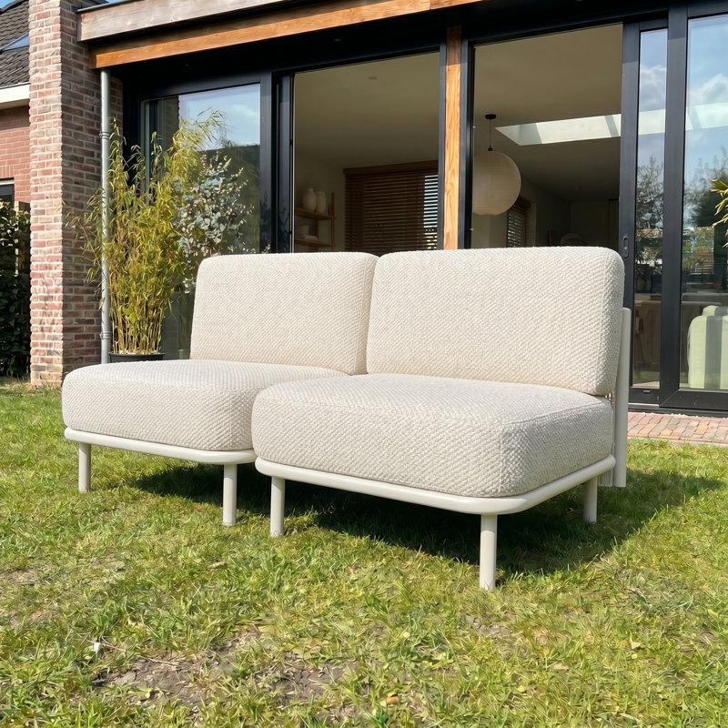 Chaise de patio modulaire à assise profonde sans accoudoirs avec canapé confortable en corde tissée Campanella, Blanc