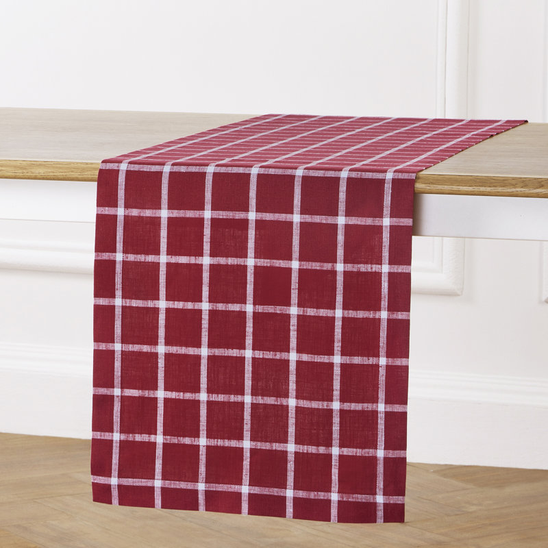 100% Pure Linen Table Runner, 108" x 14", Red, Windowpane
