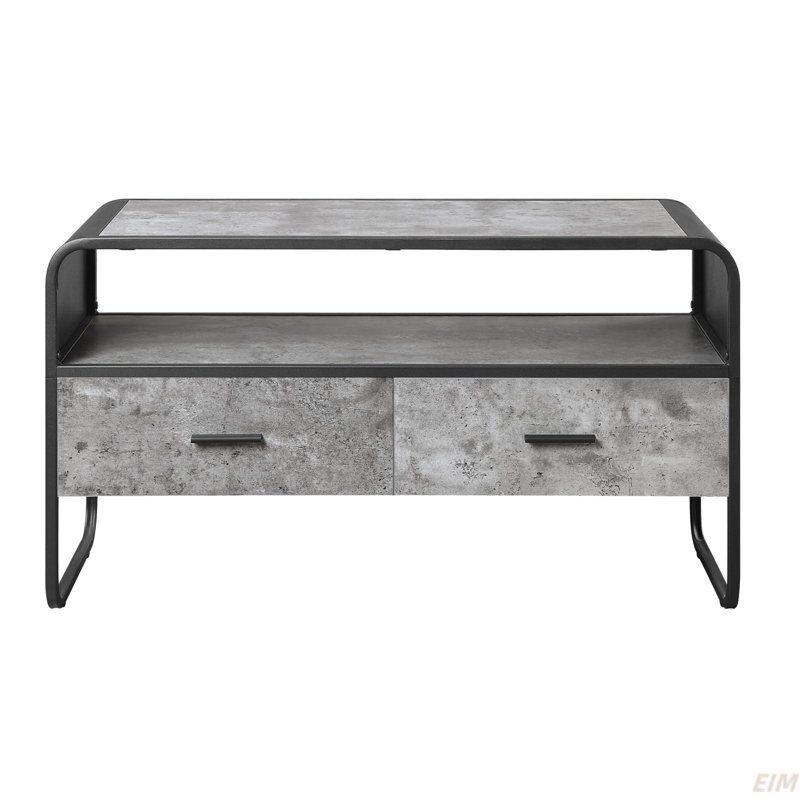 Concrete Grey And Black Drawer TV Stand (TV Stand), 22.48"H x 14.51"L x 39.51"W