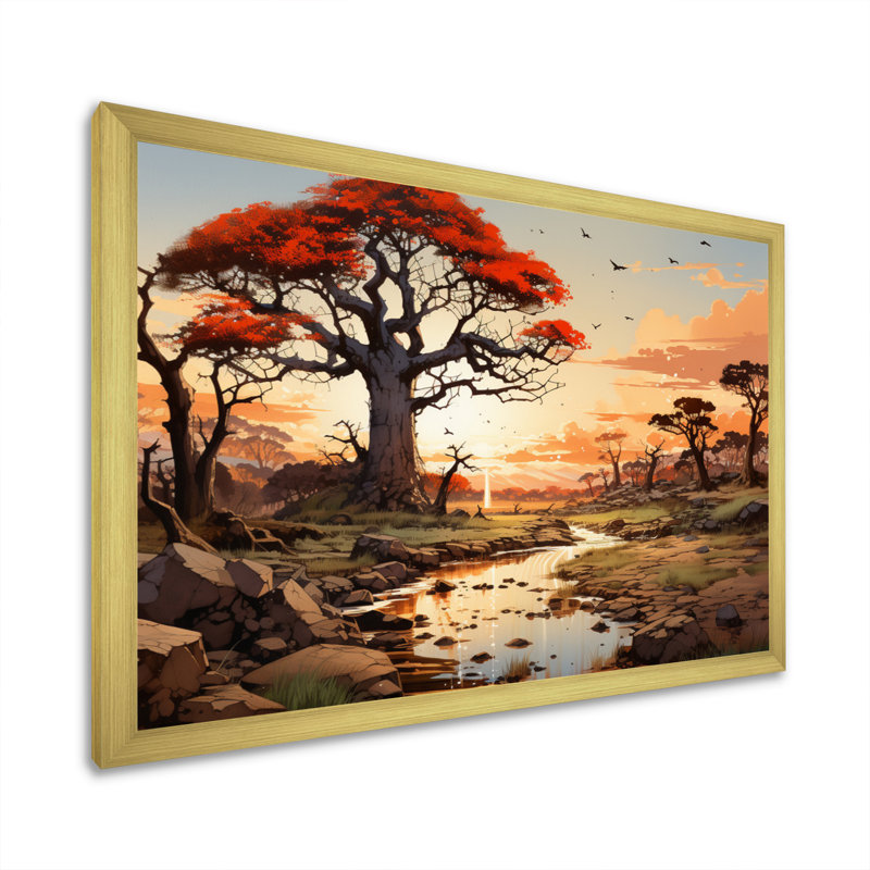 «African Baobab Tales II» sur toile, H 24 po x l 32 po x P 1 po, Encadrement doré