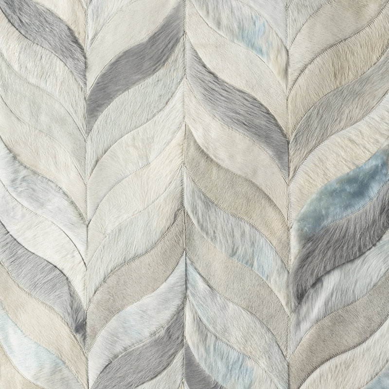 Ceres Cowhide Chevron Area Rug, Rectangle 10' x 14', Sky Blue/Gray/Beige