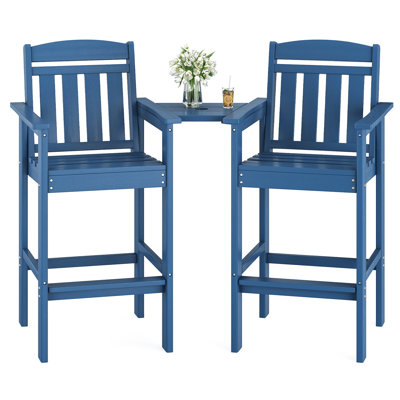 Grandes chaises de 2, bleu, plateau amovible, trou pour parasol, grain de bois, idéal pour les terrasses bleues, matériau, avec plateau et balcon à installation rapide près de la piscine