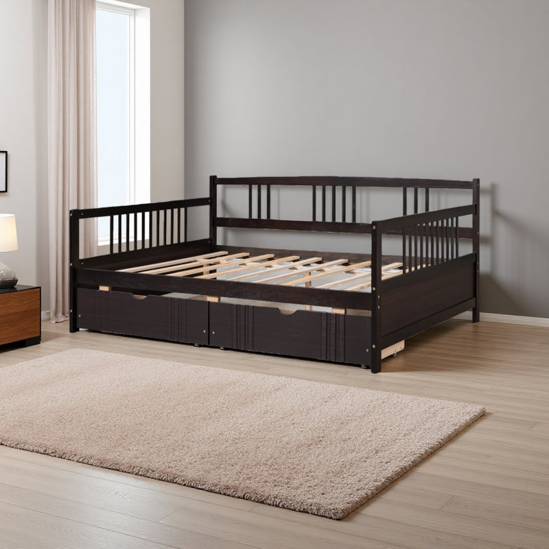 Full Size Daybed Wood Bed With Two Drawers, Espresso