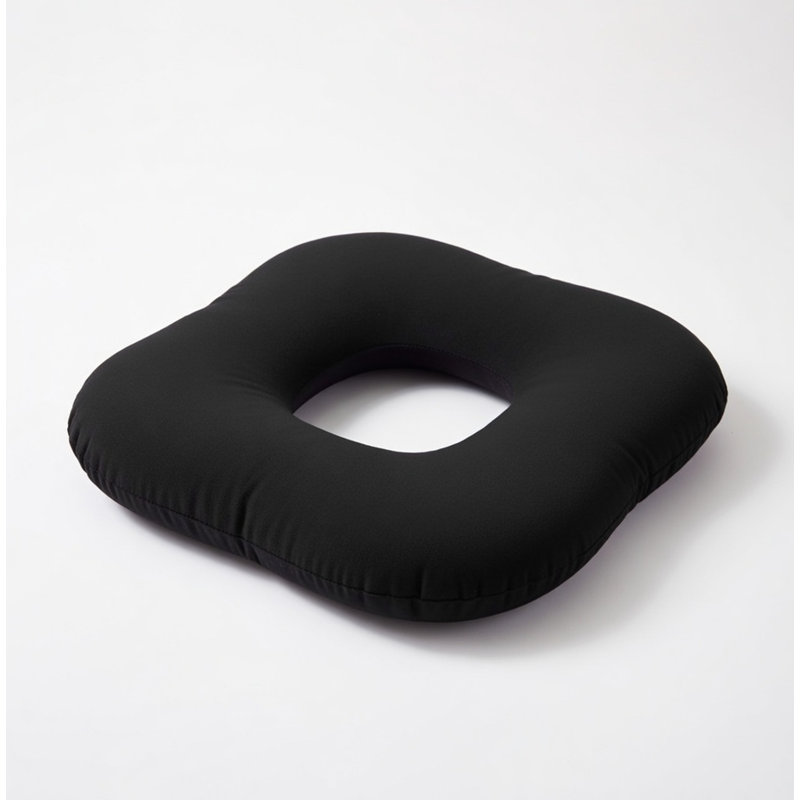 Soft Velour Stuffed Donut Seat Cushion for Tailbone Support & Posture Alignment -Black, Black