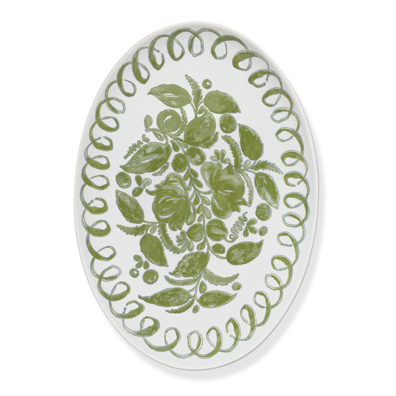 Amalfi Oval Serving Tray - White/Blue - 15.7" x 11", White, Green