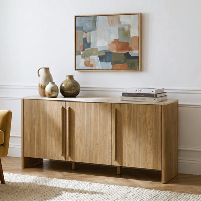 Buffet à 3 portes avec plateau en travertin aspect pierre 63 po Bramwell