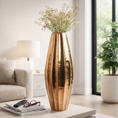 Laynette Modern Metal Floor Vase for Home Decor - Decorative Tall Flower Vase for Living Room and Table Corner Styling - 35", Gold