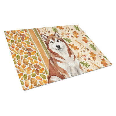 Red and White Alaskan Malamute Heirloom Fall Glass Cutting Board