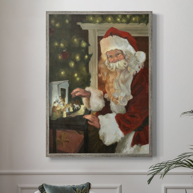 Saint Nick et la Nativité, reproduction encadrée - bois massif, H 11 po x l 9 po