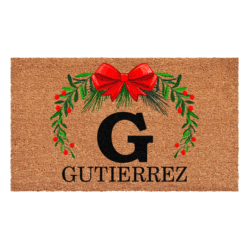 Paillasson couronne de Noël personnalisé, lettre G, L 24 po x L 48 po