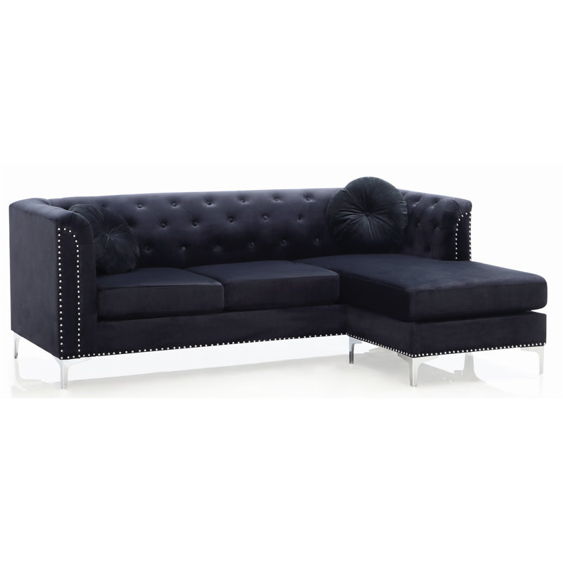 Herriman 2 - Piece Upholstered Sofa & Chaise, Black Velvet