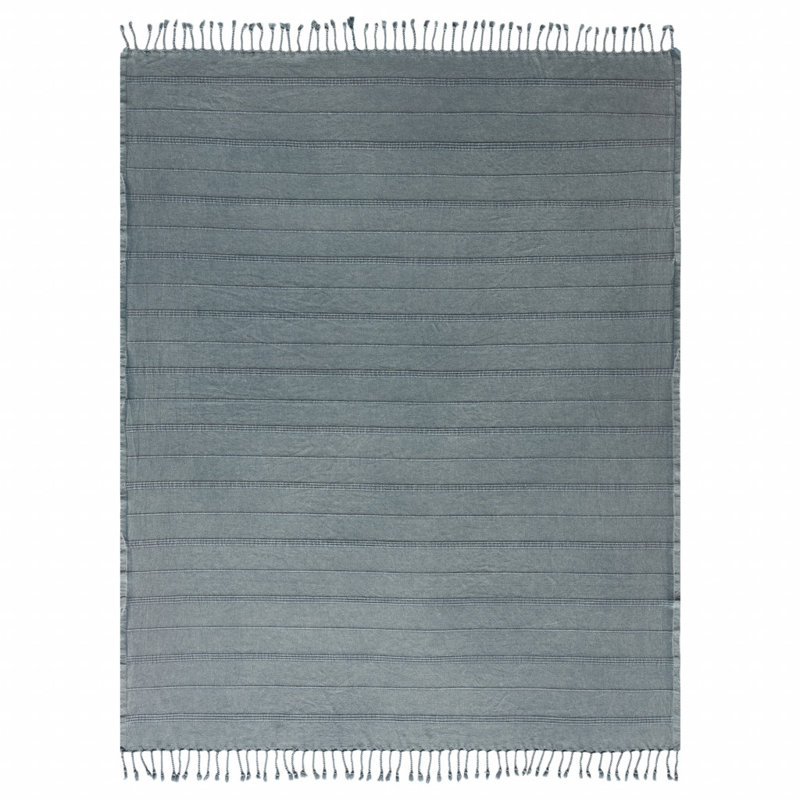Woven Cotton Striped Throw Blanket, Gray