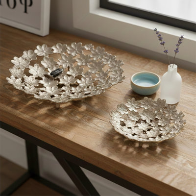 Floral Decorative Bowl Centerpiece Display with Openwork Detailing - Modern Bowl Accent Bowl for Home Decor and Room Styling - Set of 2, 13", 18", Gold