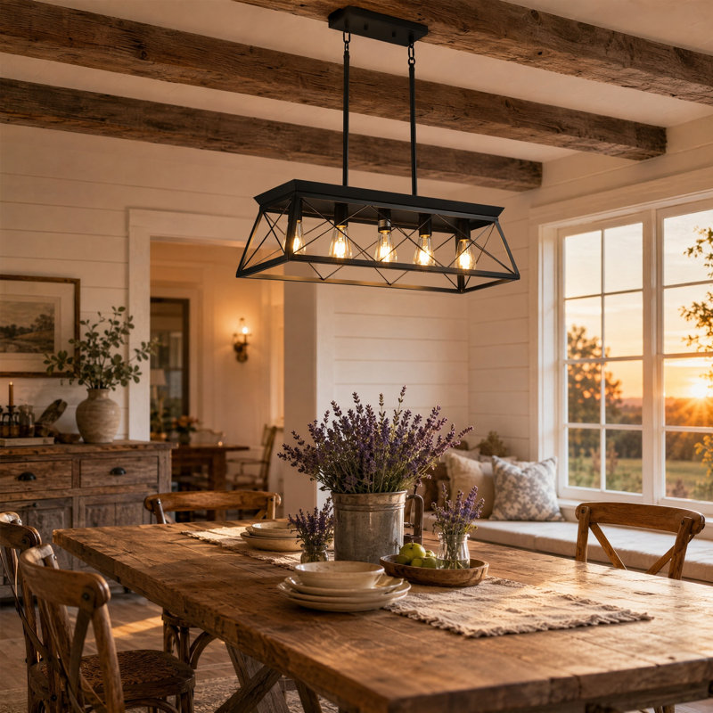 Lustre linéaire noir mat 32 lumières à 5 lumières 32 po, ferme moderne en métal, Noir mat