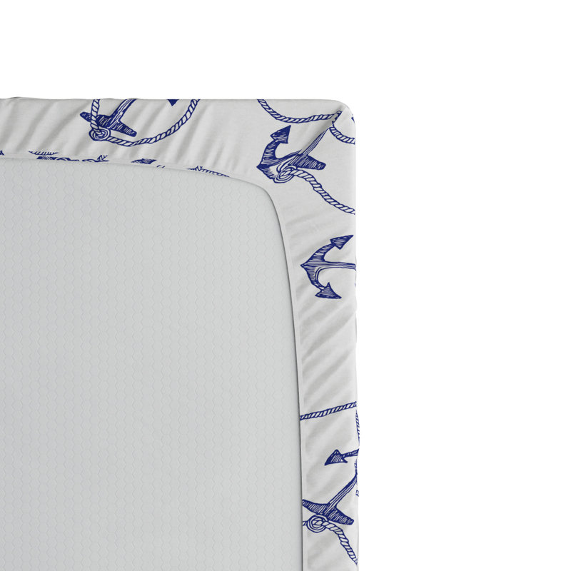 Microfiber Fitted Sheet, Blue Anchor 2, Full Fitted Sheet