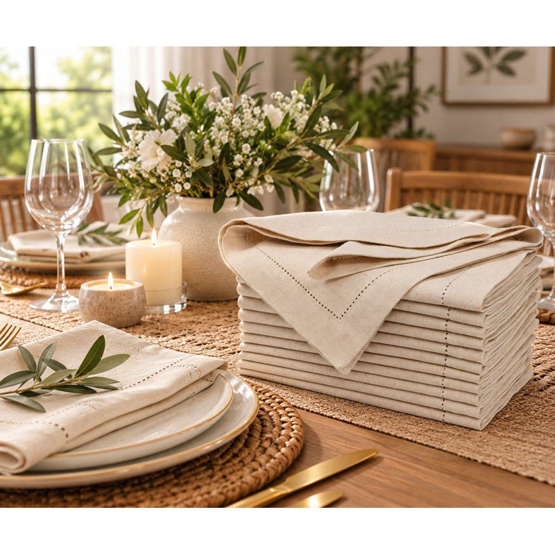 Ensemble de 12 serviettes de table en coton crème ajourées 18 x 18