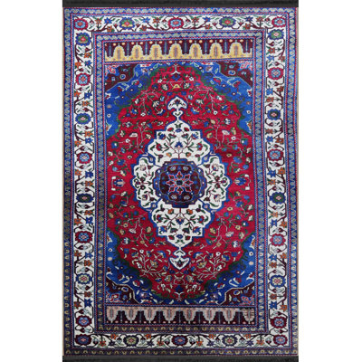 Navy Themed Traditional Motif Ethnic Patterned Creative Vintage Decorative Rug