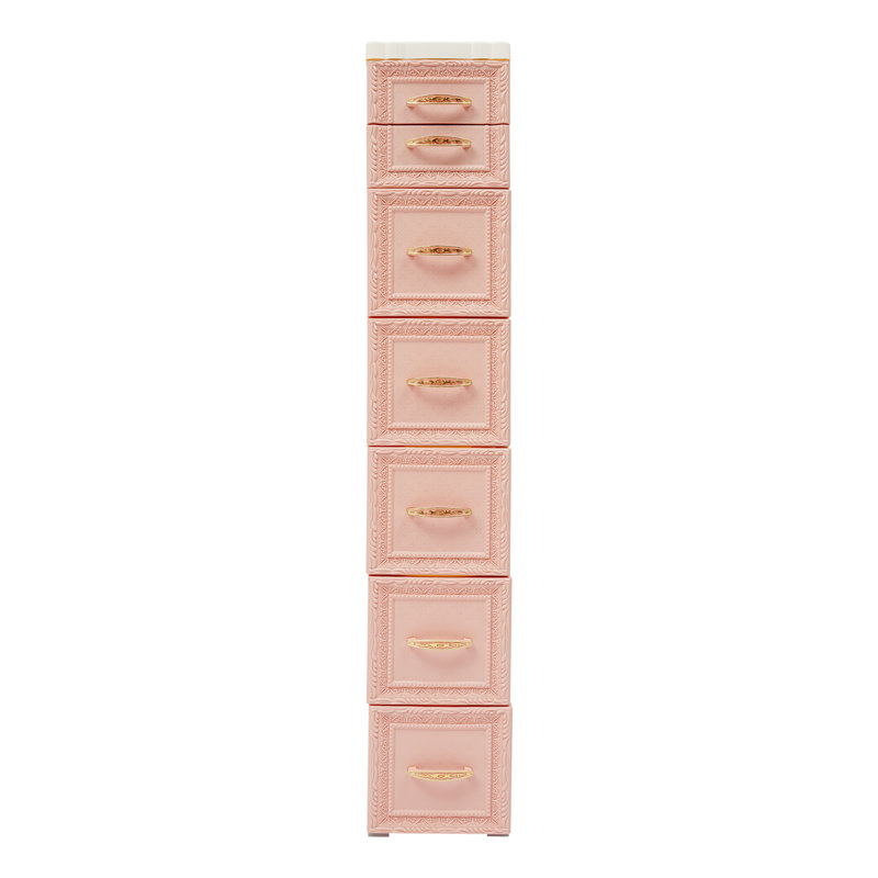 Organisateur de rangement mince, armoire de rangement étroite avec roue mobile, H 39,4 po x l 7,1 po x P 12,6 po, Rose