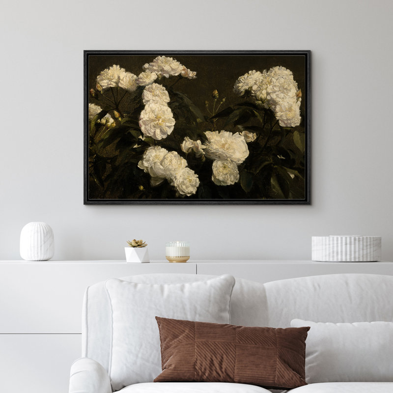 Fleurs vertes rétro, illustrations florales classiques, campagne française rustique, Noir, H 16 po x l 24 po