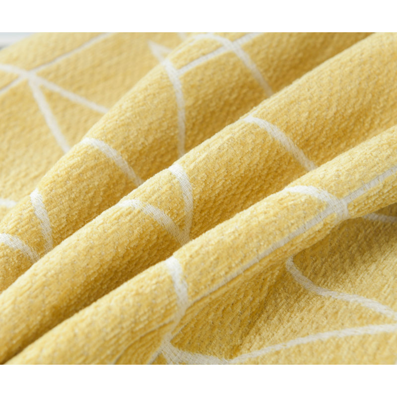 Housse de coussin en jacquard à motif géométrique en chenille moderne, Jaune, H 20 po x l 20 po