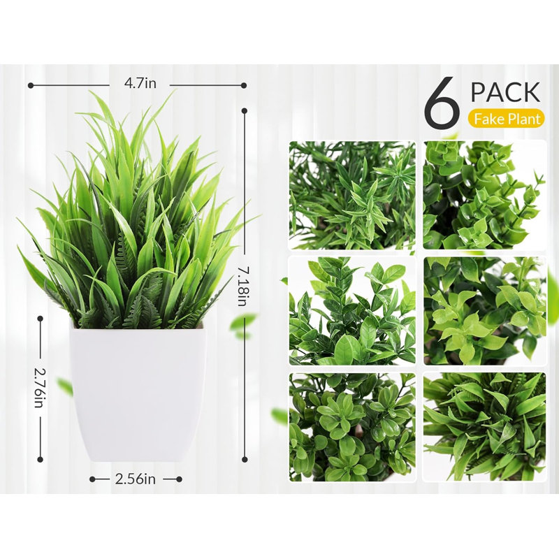Der Rose 6 Pack Small Fake Plants Artificial Plants in Pots for Home Bthroom Bedroom Living Room Decor Indoor（White）