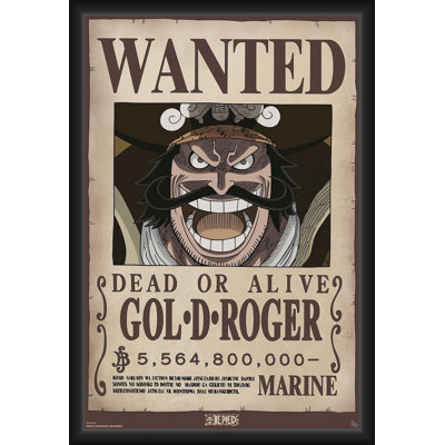  Officiellement sous licence une pièce - Wanted Gold Roger - affiche d'art encadrée - 24 x 36 pouces - cadre en bois d'ingénierie robuste avec verre plexi - prêt à être accroché