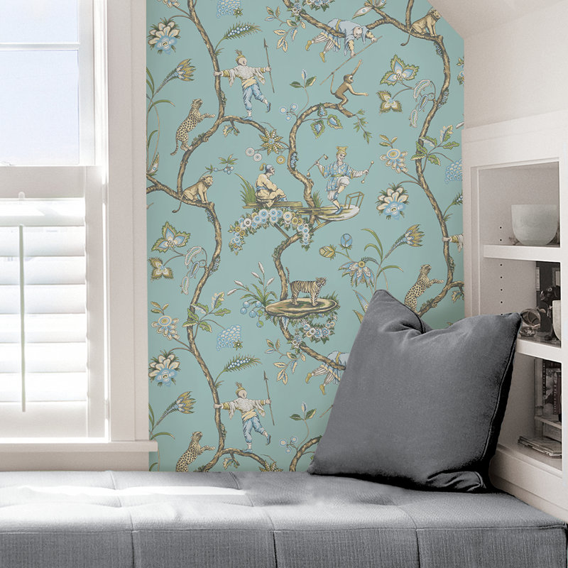 Papier peint auto-adhésif, Bleu / beige