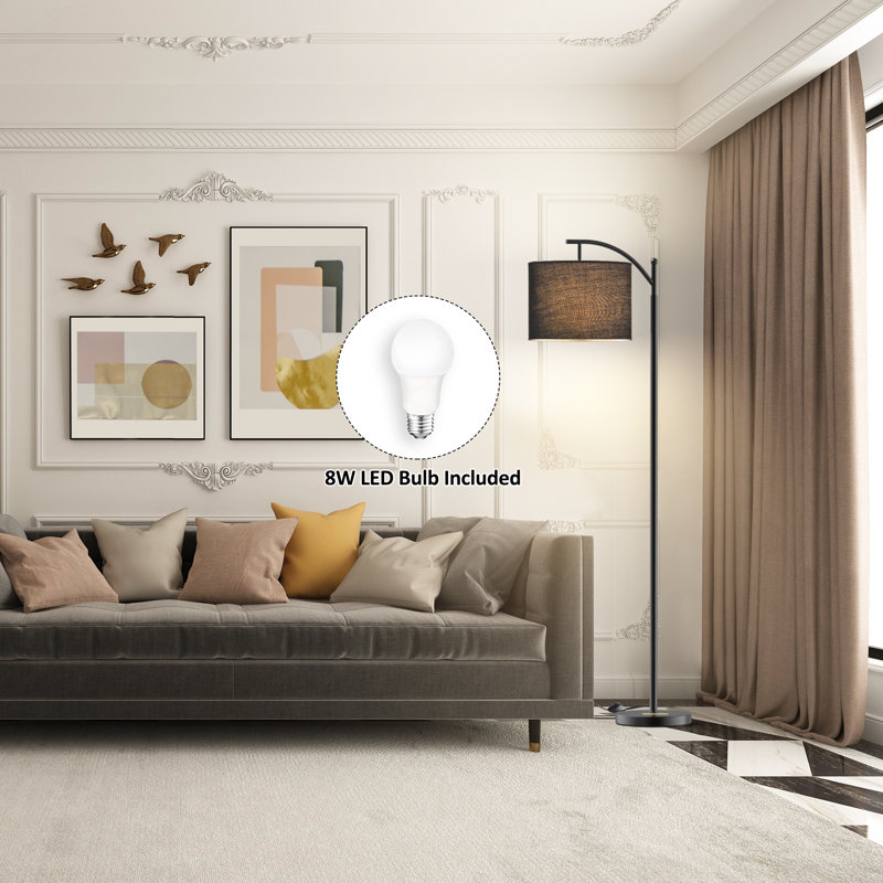 Mykah 61.8'' Arched/Arc Floor Lamp with Remote Control and Bulb Included, Black