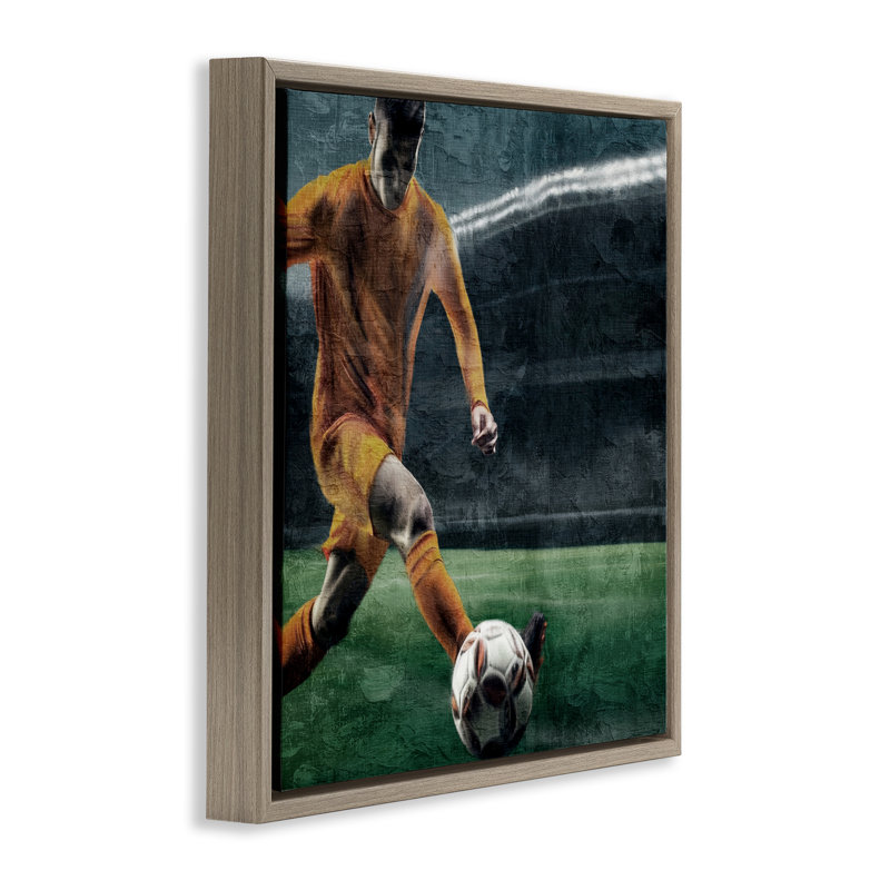 Cadre flottant Soccer Kick In Action, design par Kim Allen, Cadre flottant orme Montalcino, H 18 po x l 18 po