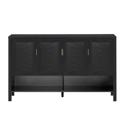 55.1''Storage Sideboard With 4-Doors,Multi Functional Buffet With Open Shelf And 2-Tiers Adjustable Shelves,Modern Cabinet With Double Hooks,Suitable For Living Room, Hallway, Dining,Office.