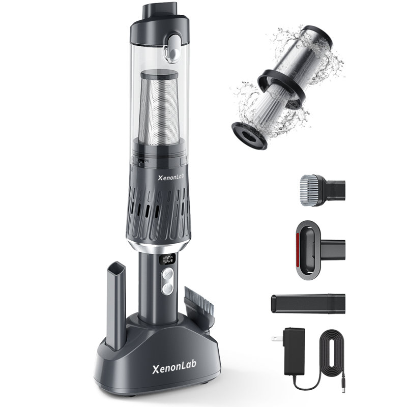 Aspirateur portatif sans fil XenonLab 3-en-1, 25000Pa, avec écran intelligent et base de recharge, rechargeable, pour le nettoyage des poils d'animaux domestiques (rouge)
