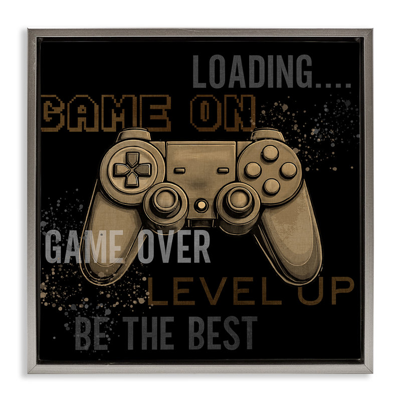 Cadre flottant Gamer Commandes, par Kim Allen, H 18 po x l 18 po, Cadre flottant gris lustré