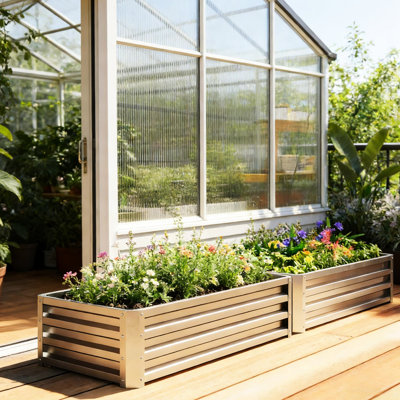 Boîte à fleurs stable, jardinière surélevée en acier galvanisé, finition à l'eau, fond ouvert pour la croissance des racines, structure de jardin extérieure totale de H 12 po, drainage naturel, installation rapide, L 47,25 po