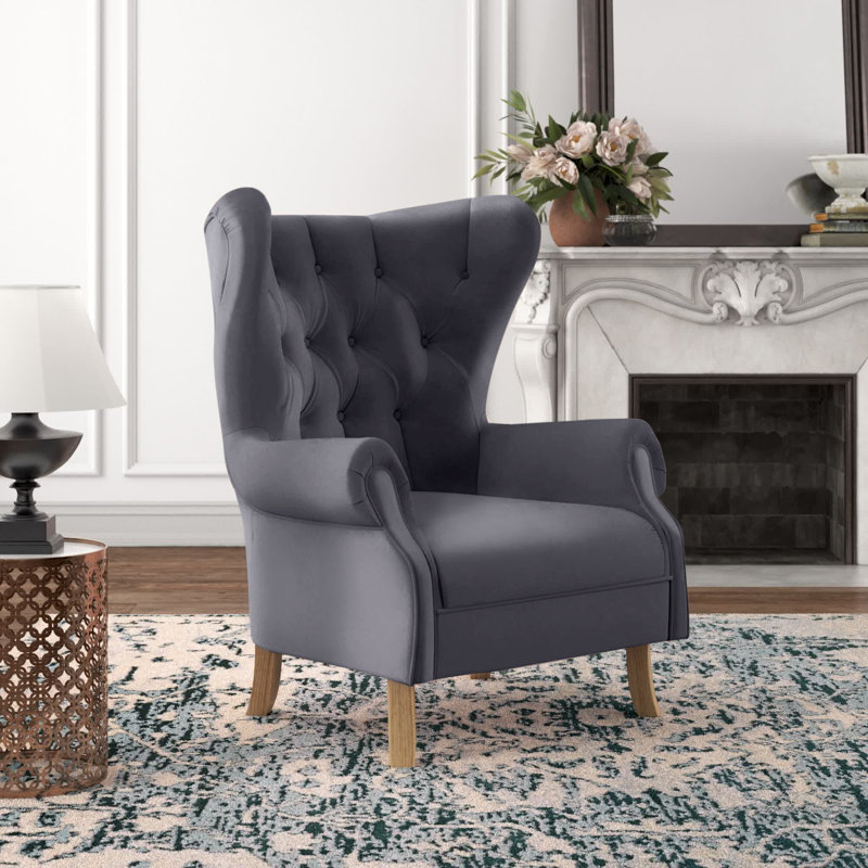 Calcott Velvet Wingback Chair, Gray Velvet