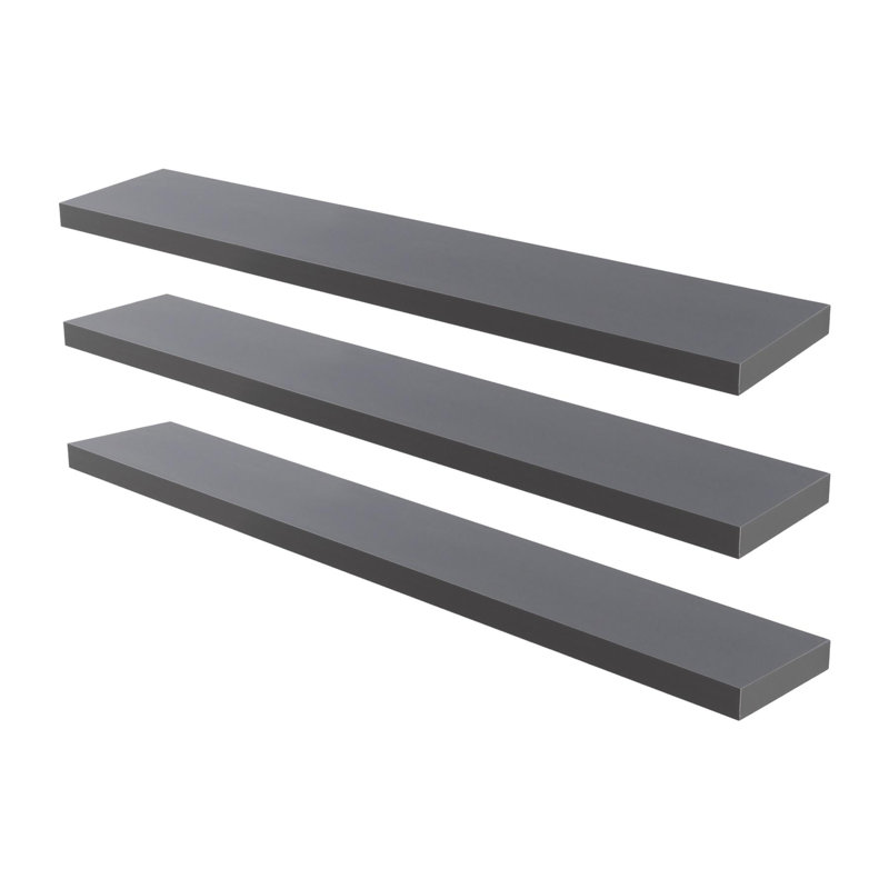 Harbour Housewares - Modern Floating Wall Shelves, Grey, 4cm H x 120cm W x 23.5cm D