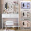 Ensemble de coiffeuse ronde 17 po à DEL avec tabouret à coussin souple, grand miroir, interrupteur tactile, 3 modes de couleur, luminosité réglable, rangement grande capacité pour les petits espaces | Idée cadeau-281175073