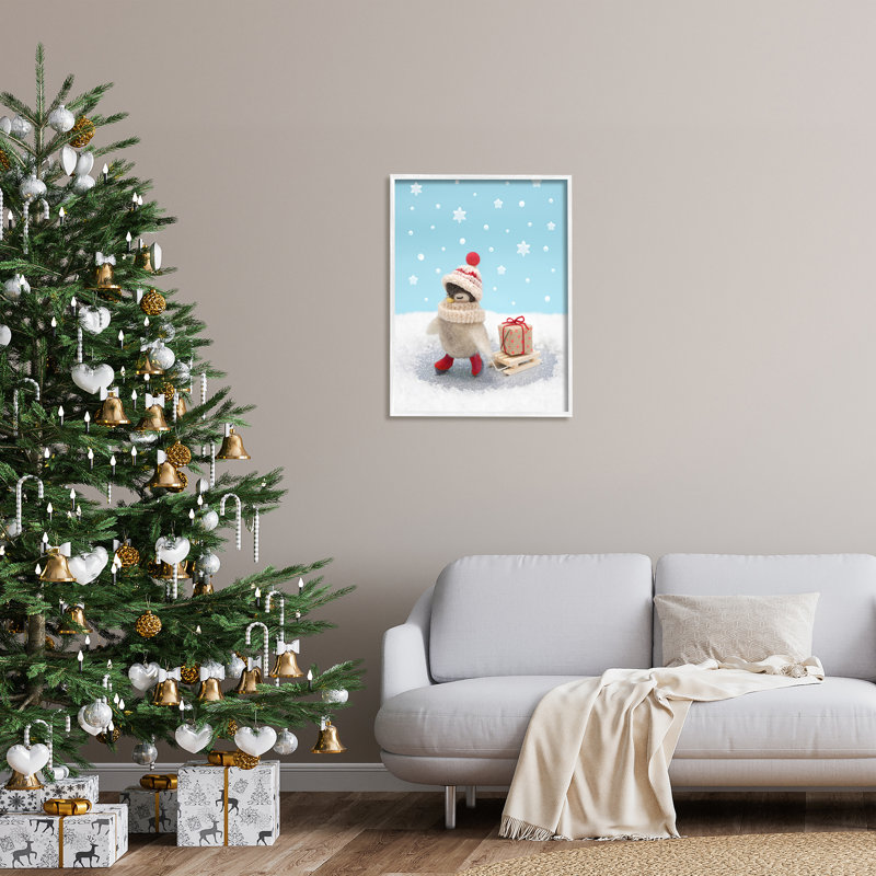 Photo de pingouin, cadeau de Noël encadré sur bois par Lemon & Sugar, H 30 po x l 24 po, Giclée encadrée blanc bord de mer