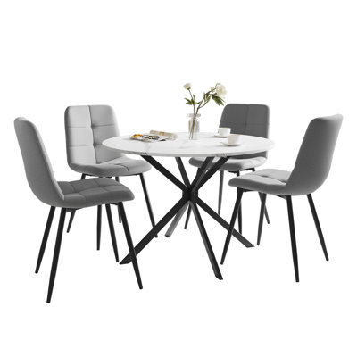 Dining Table And Chairs Set Of 4, Folding Round Dining Table With 4 Chairs For Dining Room,Kitchen,Living Room