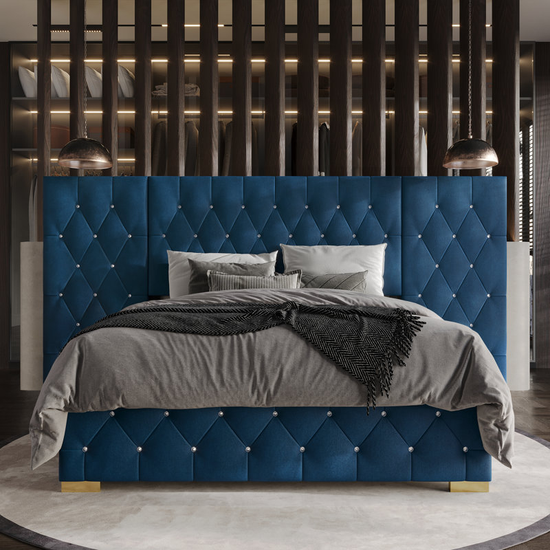 Titian Upholstered Wall Panel Bed, Queen, Navy Blue