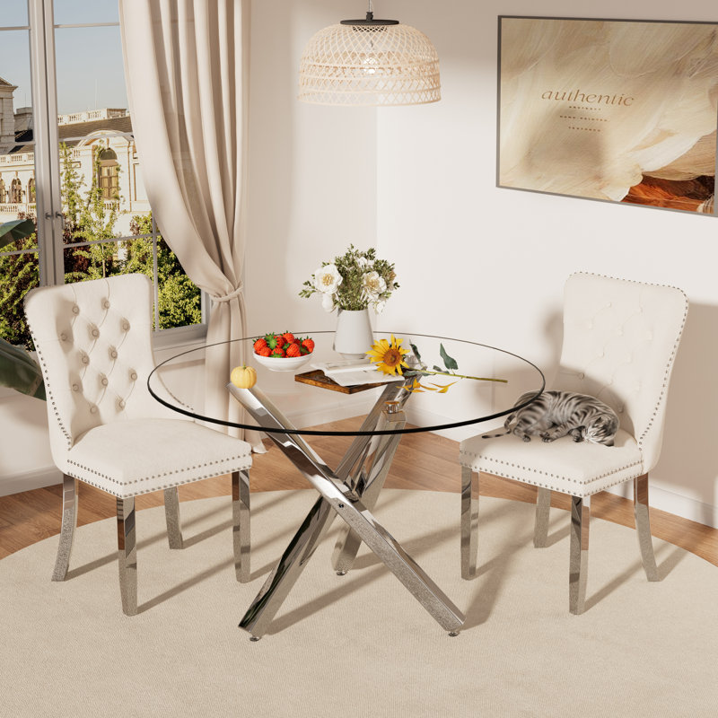 Ensemble de salle à manger 3 pièces, Beige/Argenté, Argent