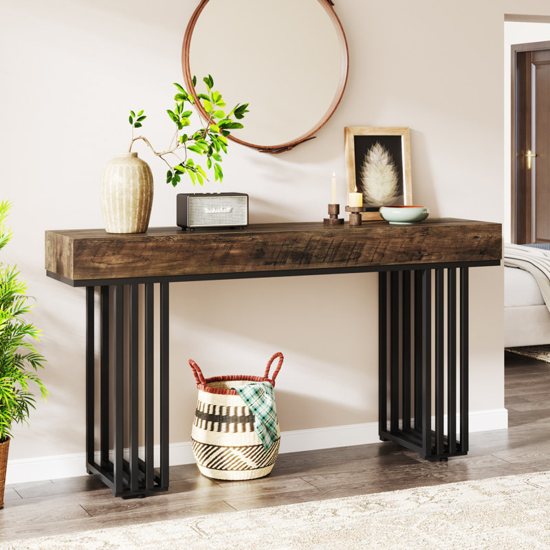 Deljunco 55" Industrial Console Table for Entryway, Brown Wood